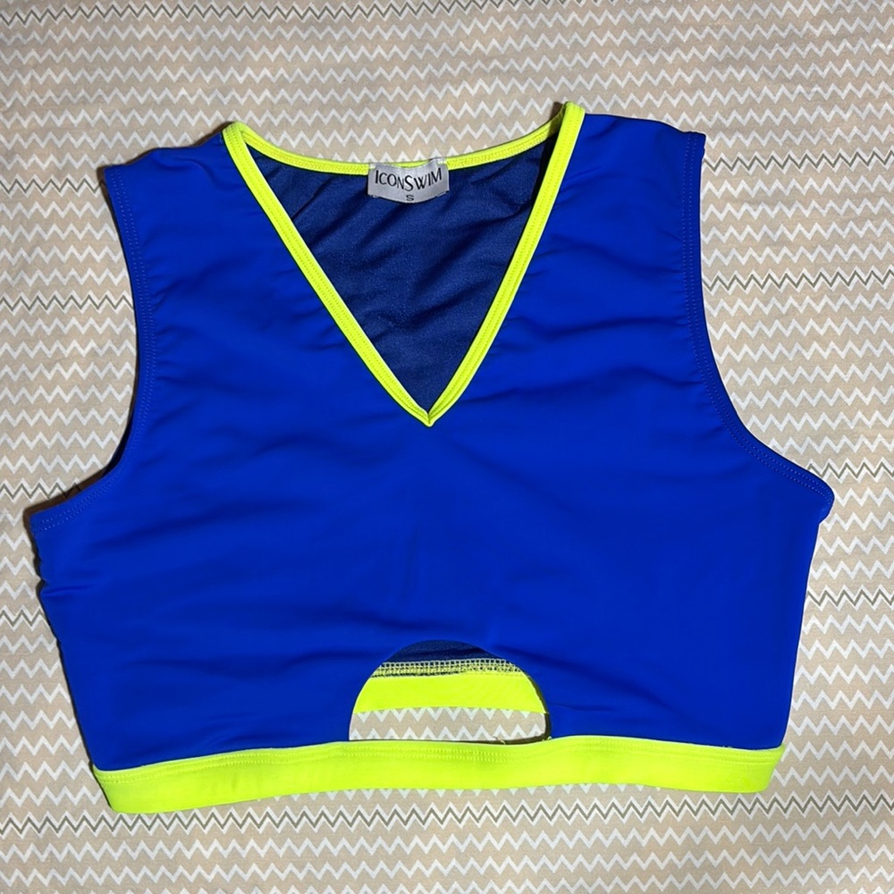 Icon Swim Blue and Neon Yellow Bikini Top